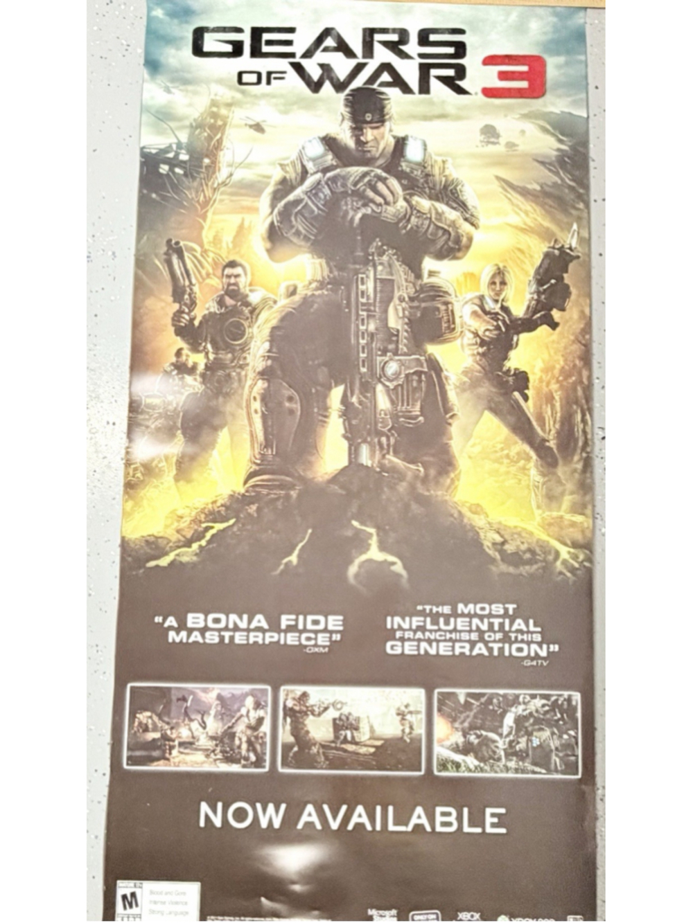 Gears of War 3 PVC Plastic Promo Poster Xbox 360 Marcus Fenix 28x58